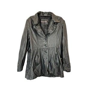 Wilson's Black Leather Women's Jacket Button down Mid length Size Large